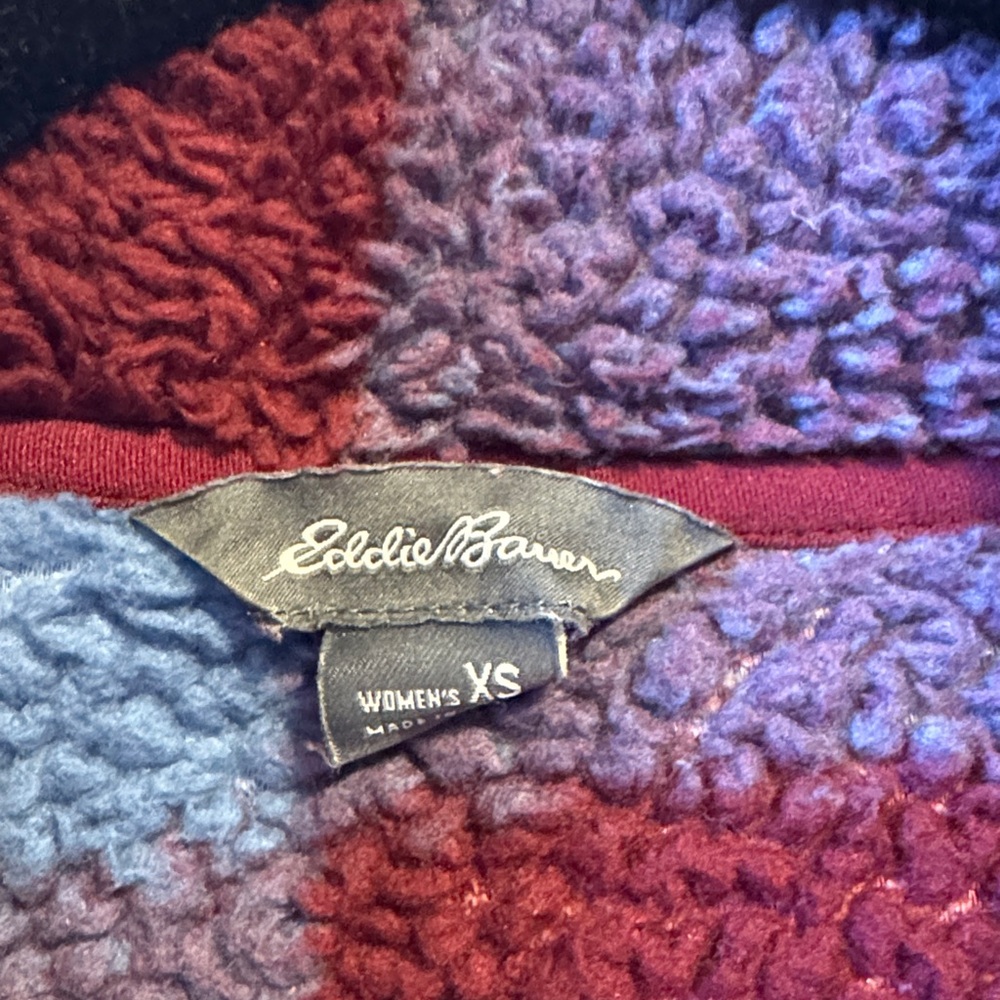 Eddie Bauer Burgundy and Blue Sherpa Teddy Jacket - Picture 8 of 9